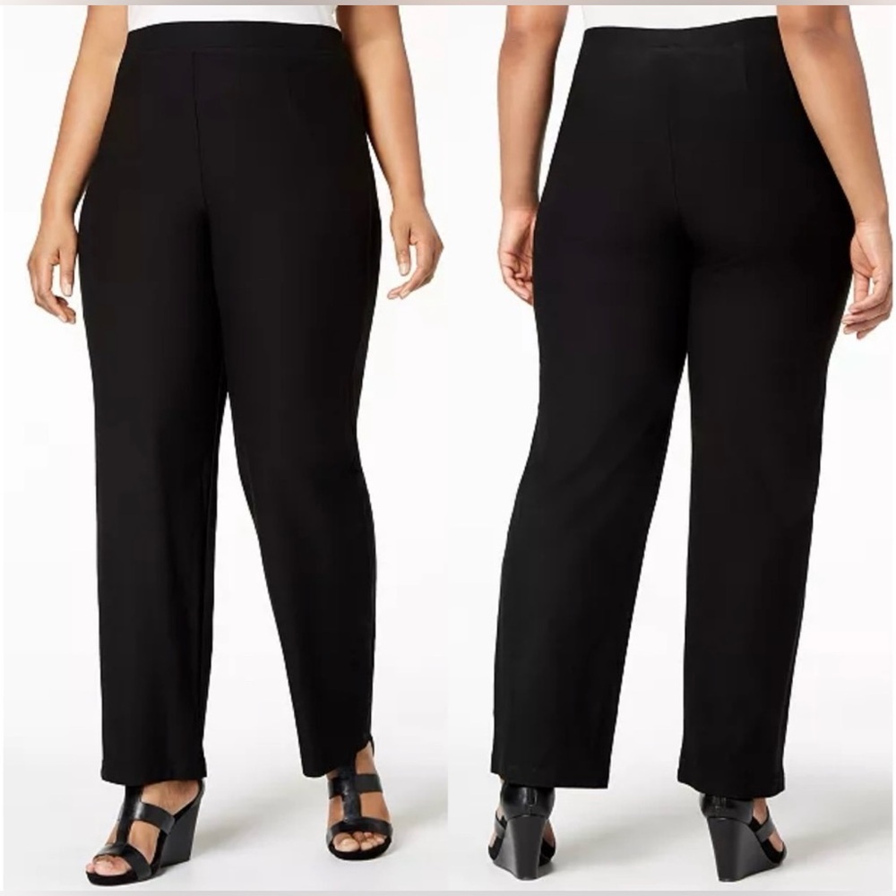 EILEEN FISHER Woman System Washable Crepe Pants Black Pull On Elastic Waist